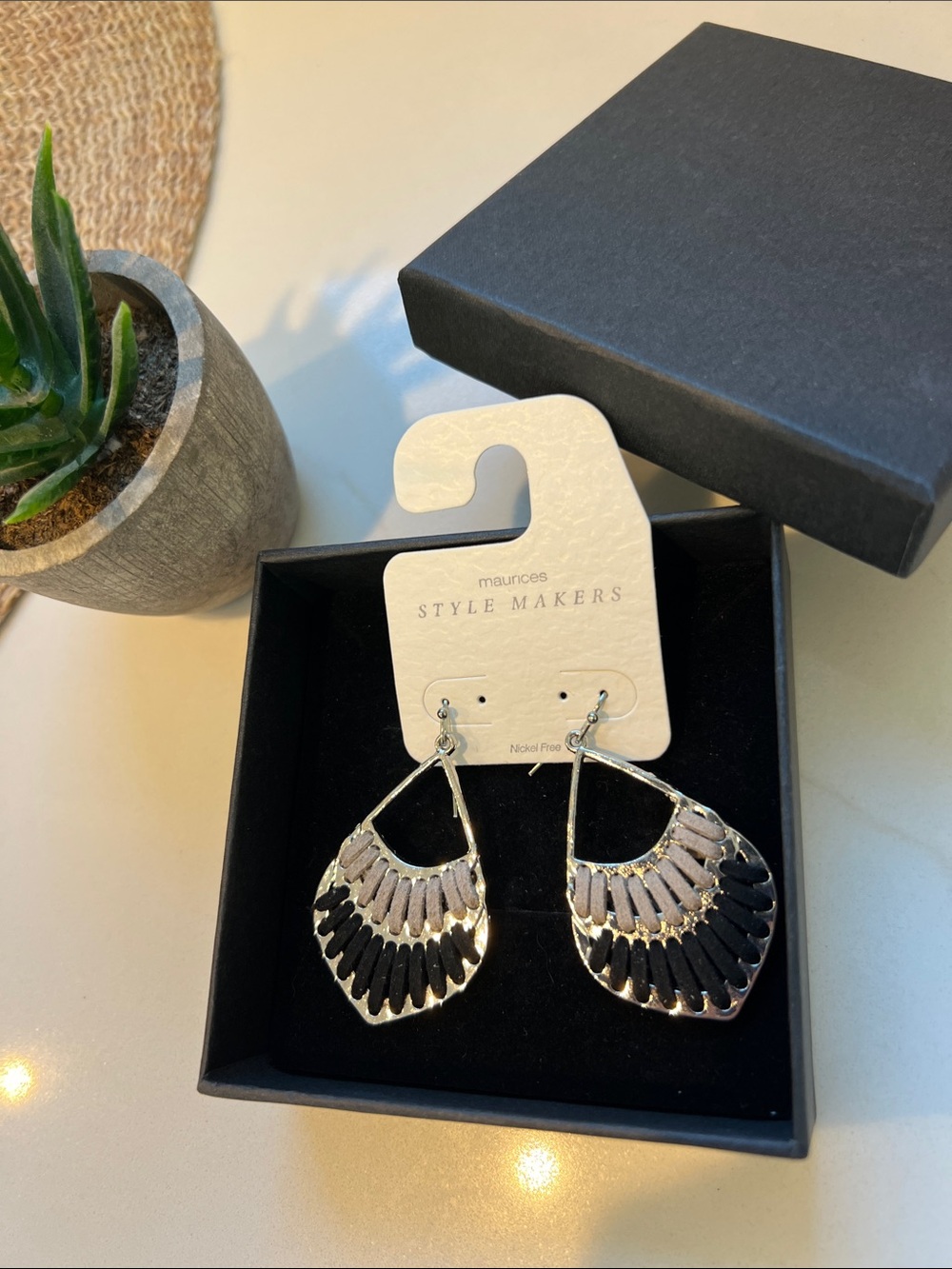 Maurices Silver and Black Fan-Style Earrings